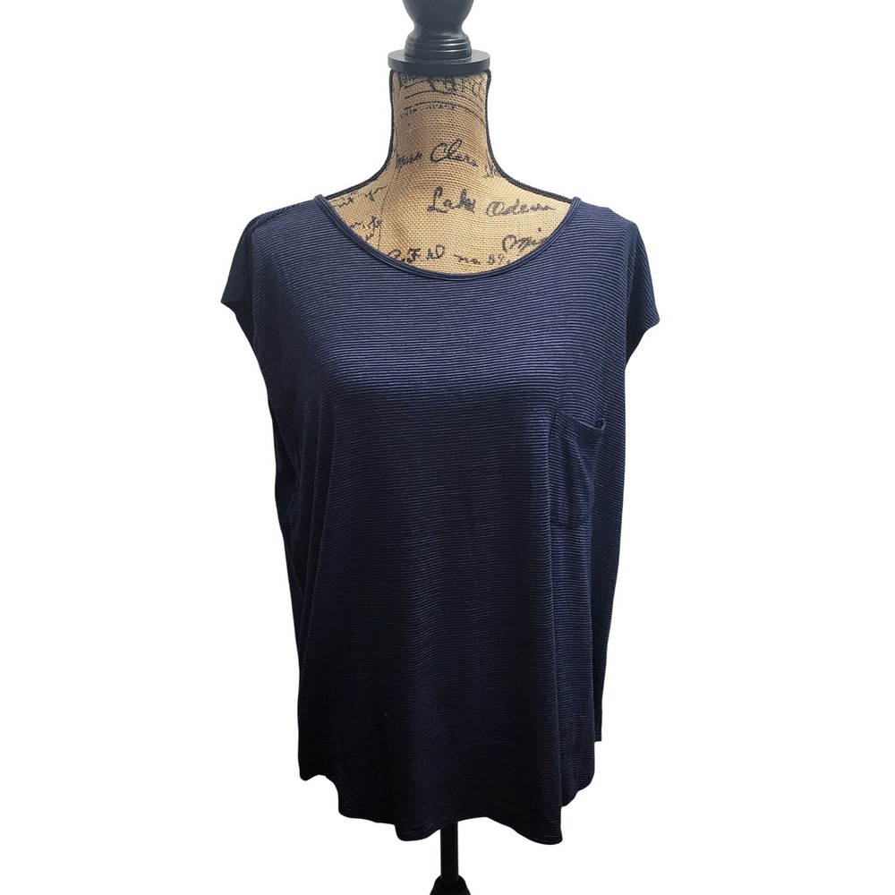 Gibson Latimer Navy Blue Striped Twisted Front Tunic Top XL